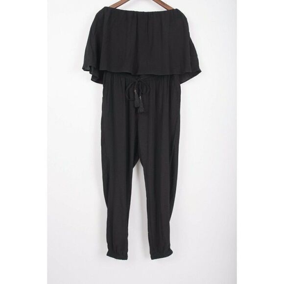 White House Black Market Womans Jumpsuit Romper Size 8 Black Off Shoulder Ruffle - Picture 1 of 3
